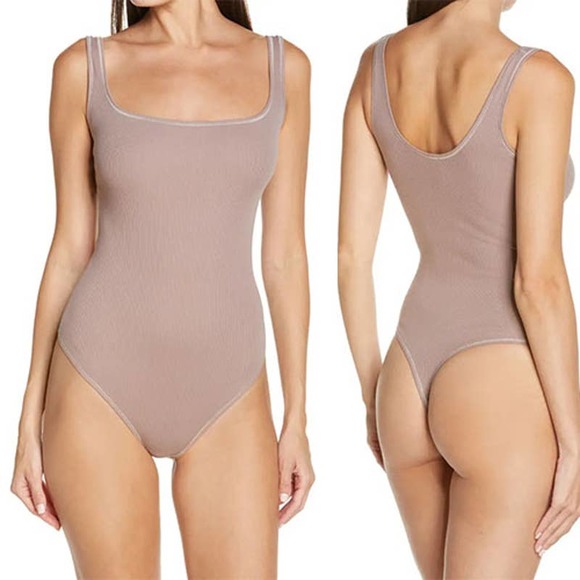 skims Tops - Skims Ribbed Stretch Cotton Snap Scoop Neck Bodysuit Women's Umber Size: XL NWT